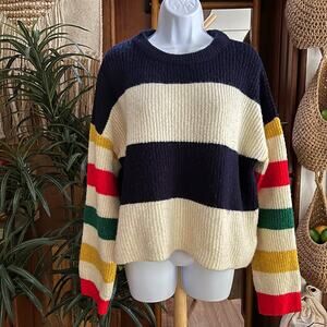 Truly Madly Deeply Caroline Striped Sweater M Boxy Colorblock Rainbow Sleeve UO